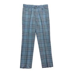 vtg 80s 32x28 Farah Blue Plaid Knit Polyester Golf Pants Tapered Leisure USA